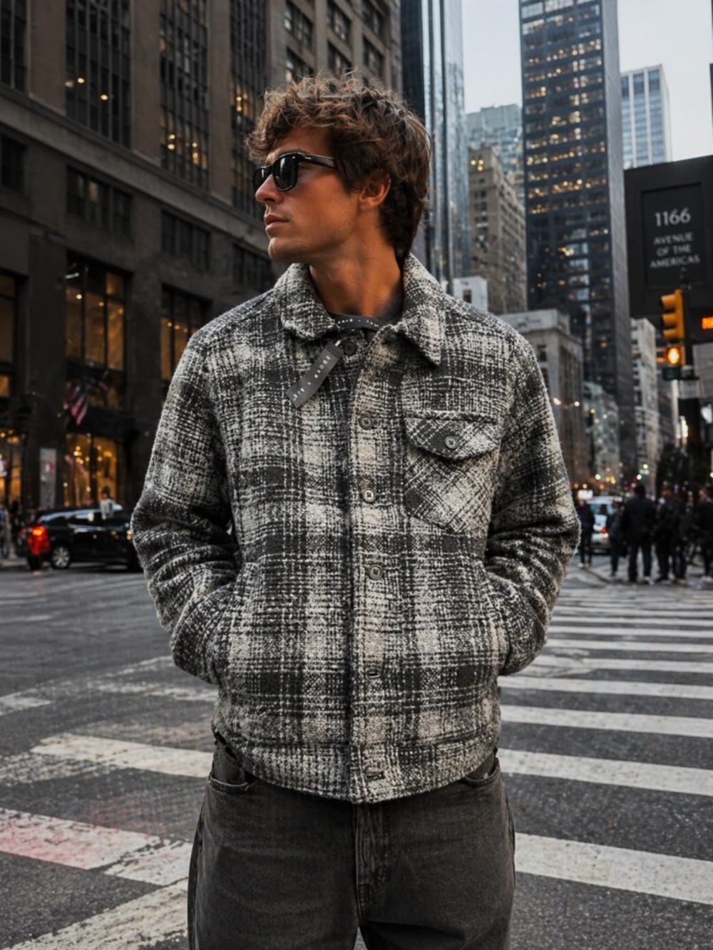 EDGAR + ASH $75 New Mens XS Black Gray Plaid Button Front Lined Bomber Jacket